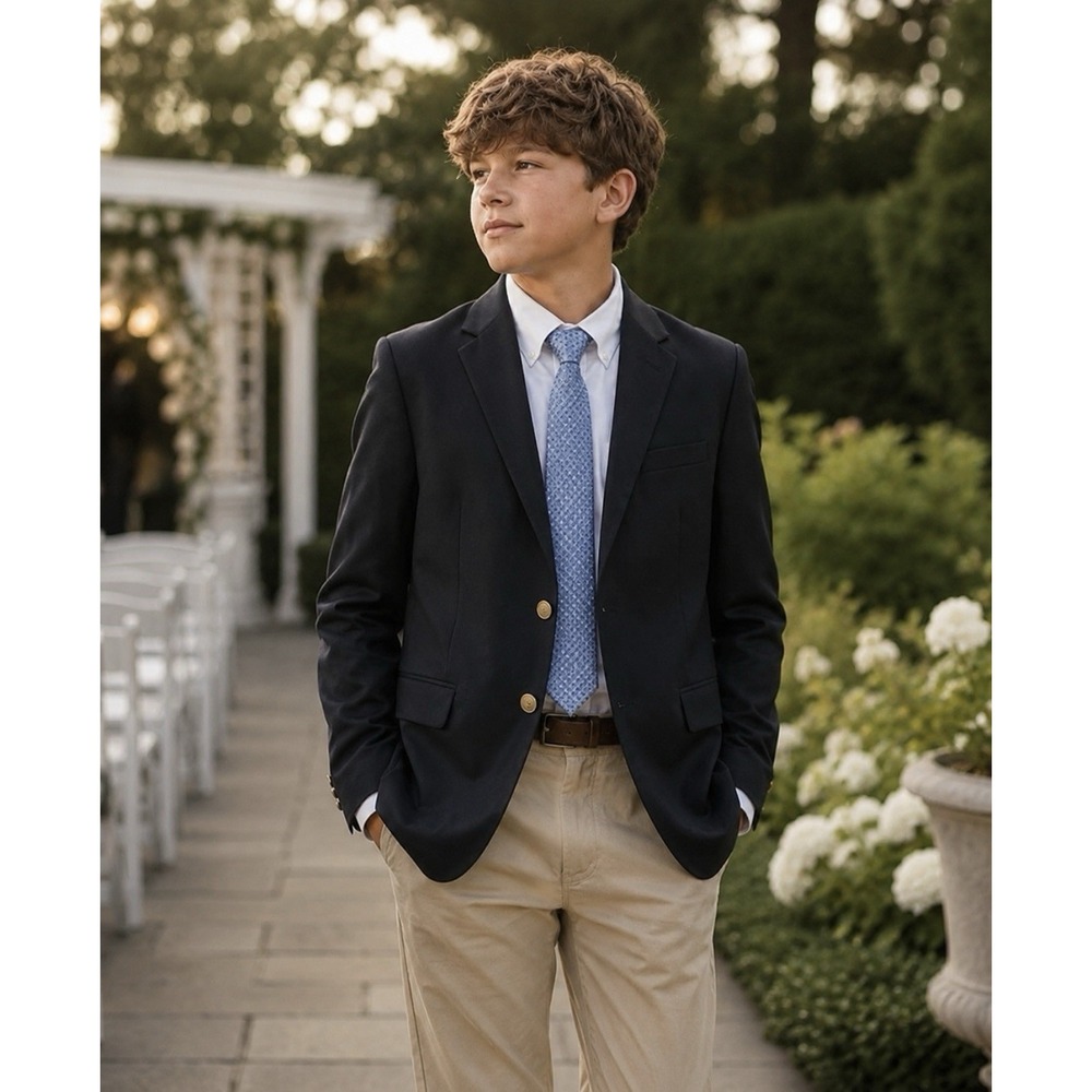 Nautica Boys Blazer Sz 14 Black Gold-Tone Buttons Wedding Guest School Preppy